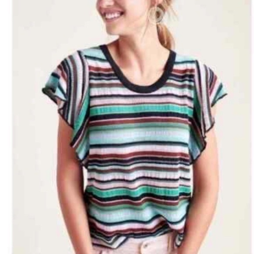 Anthropologie Knit Crochet Flutter AldoMartins Multicolor Stripe Boho Casual Top
